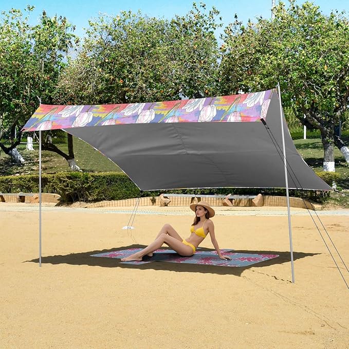 ALAZA Tulip Flower Floral Colorful Beach Tent Sun Shelter UPF50+ Protection Beach Shade Canopy w/ 4 Sandbags for Outdoor Camping Fishing Backyard Fun Picnic 10x9 ft