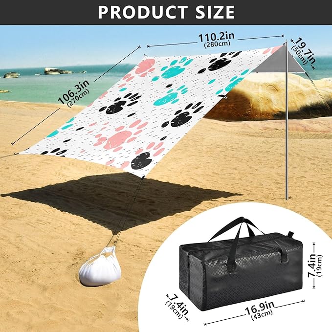 Dog Paw PrintCamping Sun Shelters 9.2 x 10.5 FT Beach Canopy Tent Sun Shade with Carrying Bag for Camping Trips Fishing Backyard Fun or Picnics 21341671