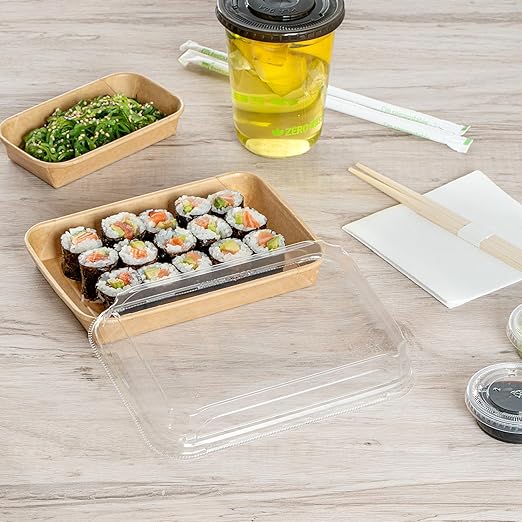 Restaurantware-LIDS ONLY: Matsuri Vision 7.4 x 5.2 x 1.2 Inch Lids For Sushi Containers 100 Airtight Lids - Containers Sold Separately No-Fog Design Clear Plastic Dome Lids For Sushi Boxes