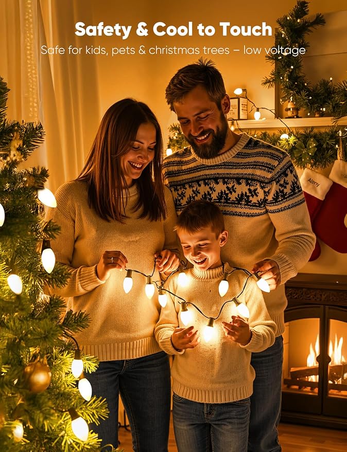 Vintage C9 LED Christmas Lights Outdoor 25FT Christmas String Lights with 25 Bulbs Connectable Waterproof Lights for Christmas Tree Roofline Garden Patio Backyard Decoration Warm White