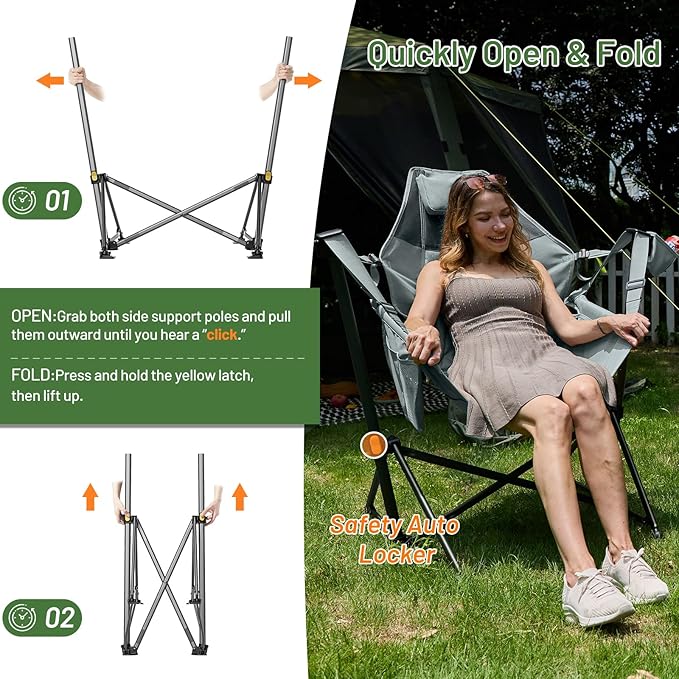 Timber Ridge Hammock Camping Chair with Adjustable Backrest Heavy Duty Folding Hammock Chair Supports 300lbs Portable Hammock Chair for Camping Travelling and Patio Grey