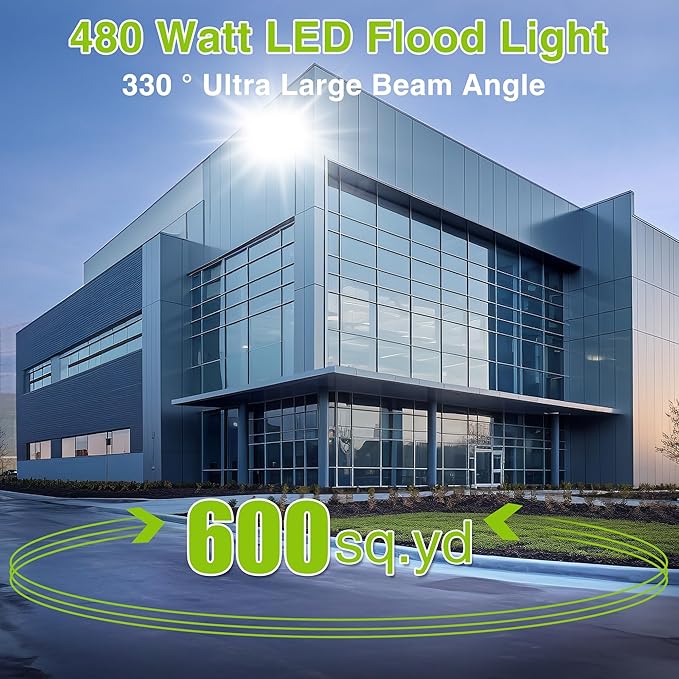 LED Flood Light Outdoor STASUN 480W 48000lm 6000K Daylight White IP66 Waterproof Commercial Parking Lot Light3 Heads for Yard Street Stadium House Floodlight Bright Security Lights for Outdoor Area