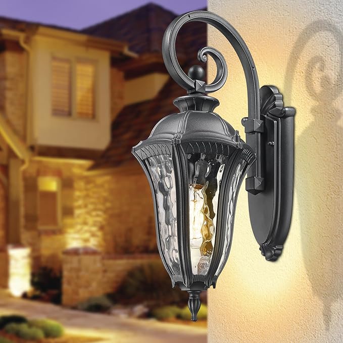 Outdoor Porch Lights Wall Mount Outdoor Sconce Lighting Waterproof Exterior Porch Light Anti-Rust Aluminum Outside Latern with Water Ripple Glass for House Yard Hallway Doorway Patio