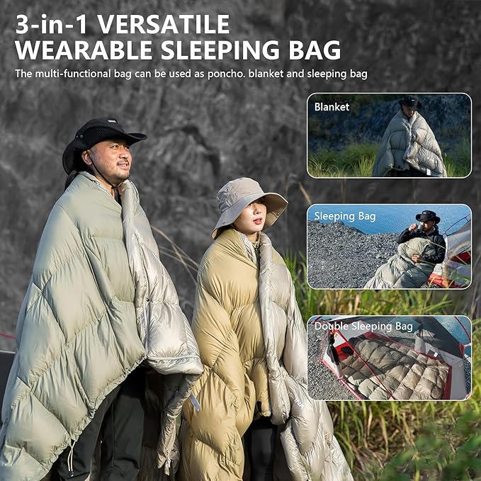 BISINNA Down Sleeping Bag for Adults 650FP Ultralught Wearable 3 Season Backpacking Sleeping Bags Muti-Use Outdoor Packable Sleeping Bag with Compression Sack for Hiking Travel