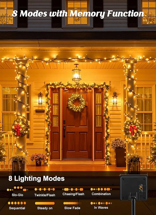 Brightown 4 Pack Solar String Lights Outdoor Total 288Ft 800 LED Twinkle Fairy Lights Waterproof with 8 Modes Auto On/Off for Patio Tree Garden Party Home Wedding Christmas Decorations (Warm White)