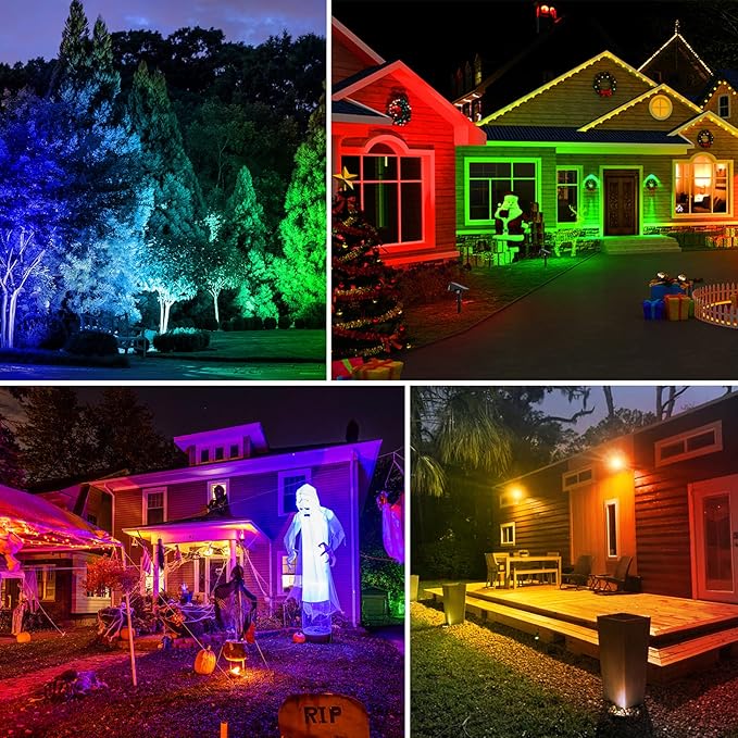 T-SUNUS RGB Solar Landscape Spotlights Christmas Color Changing Spot Lights Waterproof IP65 Garden Pond 180° Adjustable Halloween Wall Tree Light Separately Installed for Outdoor Indoor 2 Pack
