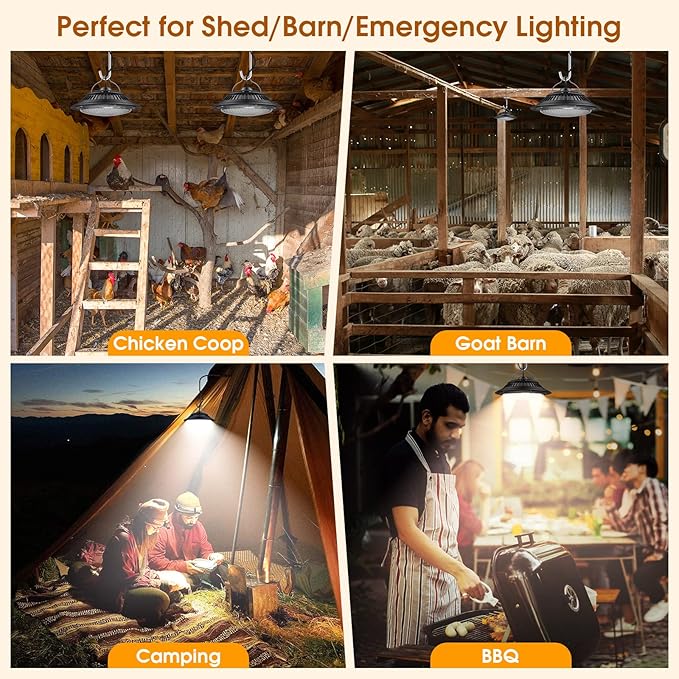 Solar Shed Lights Indoor 2 Pack 3200K/4000K/6000K Dimmable Daytime Available Pendant Lights Outdoor with ON Off Switch &amp Remote Solar Powered Hanging Chandelier Lights for Home Barn Garage