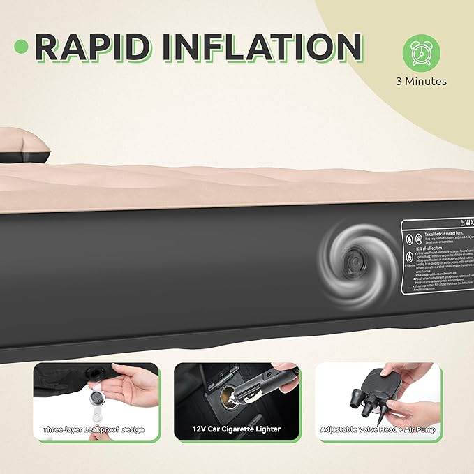 GOOBED Inflatable Truck Bed Air Mattress for 5.5-5.8 ft Short Beds Portable Car Camping Mattress with Pump Pillows &amp Carry Bag for Travel Outdoor &amp Road Trips Black &amp Brown