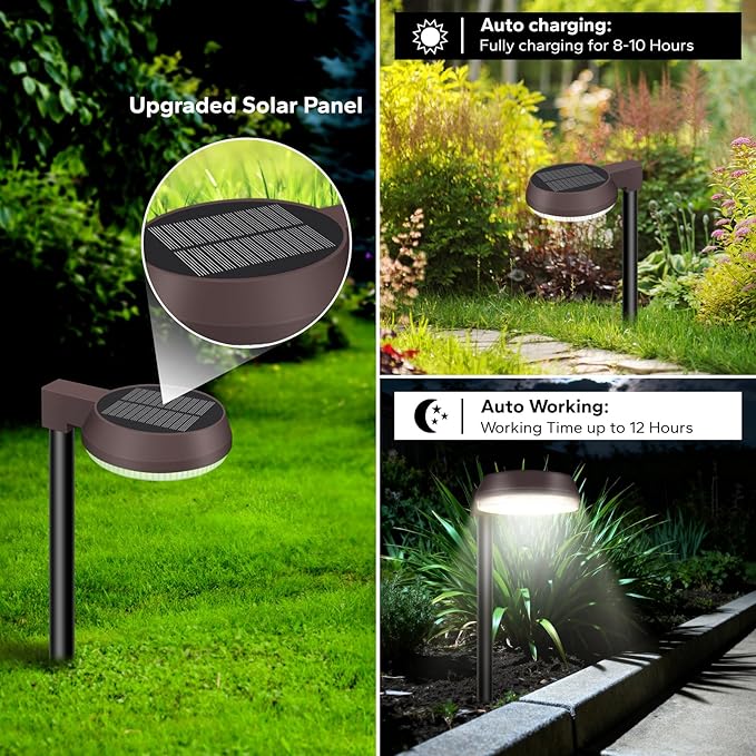 Tall Solar Path Lights Accurate Dark/Light Sensor Pathway Lights Solar PoweredQuick Charge Solar Walkway Lights Outdoor for Landscape Lighting