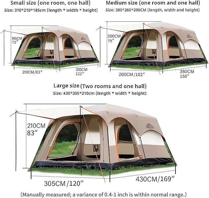 Large Family Standing Upright Camping Tent - 5-12 Persons Multi-Room Waterproof Tent with Screened Porch - Glamping Tent for Outdoor Camping &amp Family Vacation