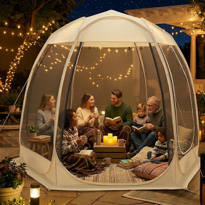 TABU Pop Up Screen House Tent 12x12 FT Screen Room Canopy with Mosquito Mesh Instant UV Resistant Shelter with Carry Bag for 8-10 Person Beige