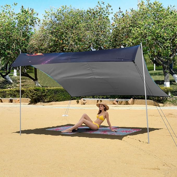 Camping Sun Shelters Beautiful Cat in Outer Space Beach Canopy 126 * 110.2in