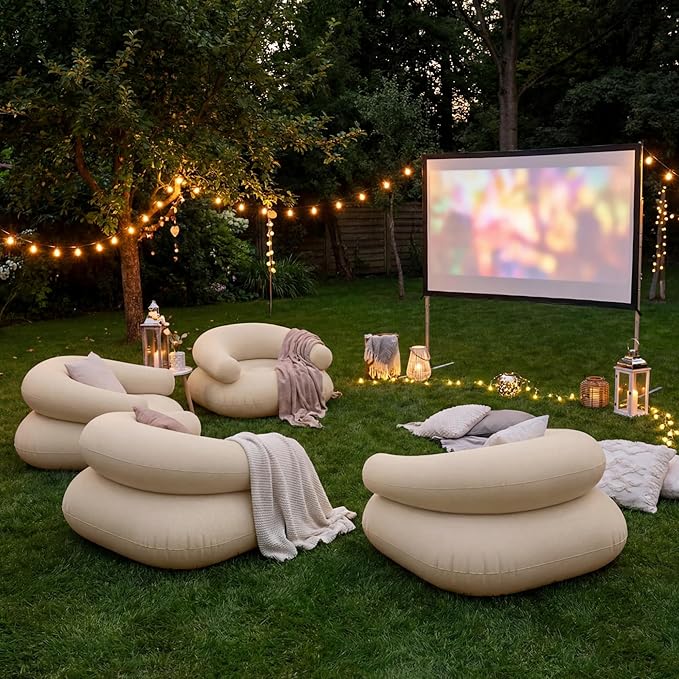 Novabright 4 Pcs Inflatable Chairs for Adults Blow Up Games Chairs Folding Portable Flocking Inflatable Sofa for Living Room Learning Camping Party (Beige)