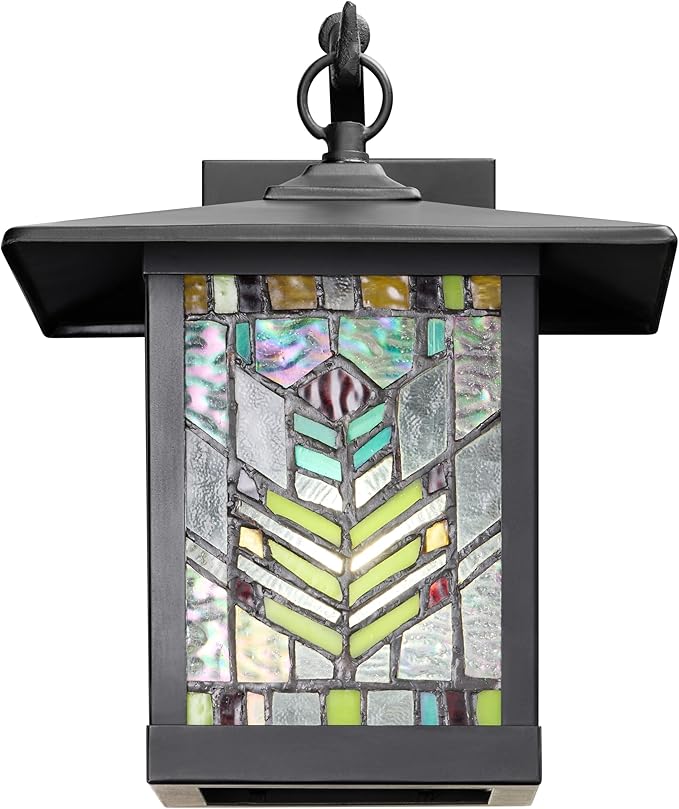 RIVER OF GOODS Stained Glass Outdoor Light Fixture - Mission Style Exterior Lighting Fixtures - Outdoor Lights for House Patio Porch Garage - Wall Mount Sconce Lights - 11.75 H - Mabel