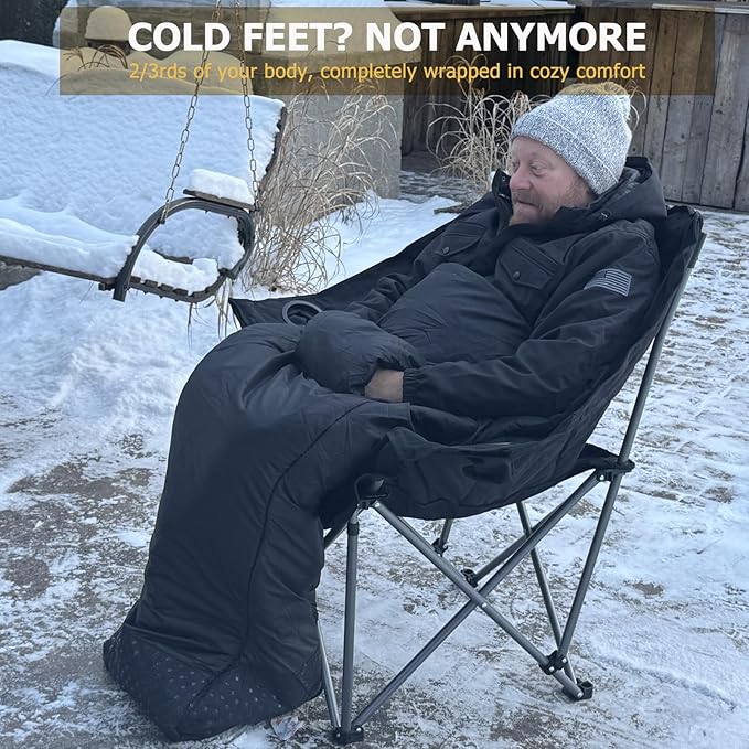 Oversized Fully Padded Camping Chair with Removable Foot Pocket Heavy Duty Comfy Folding Camp Sports Chair for Adults Summer Winter Outdoor Ice Fishing Hunting RV Cup Holder XL 400 LBS