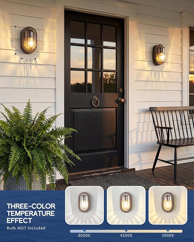 FEMILA 8.5 Oval Bulkhead Light Modern Exterior Wall Sconce ORB 2 Pack Outdoor Wall Light &amp Ceiling Flush Mount Ripple Glass IP44 Waterproof Front Porch Light for Patio 4FYX104F-2 ORB SW