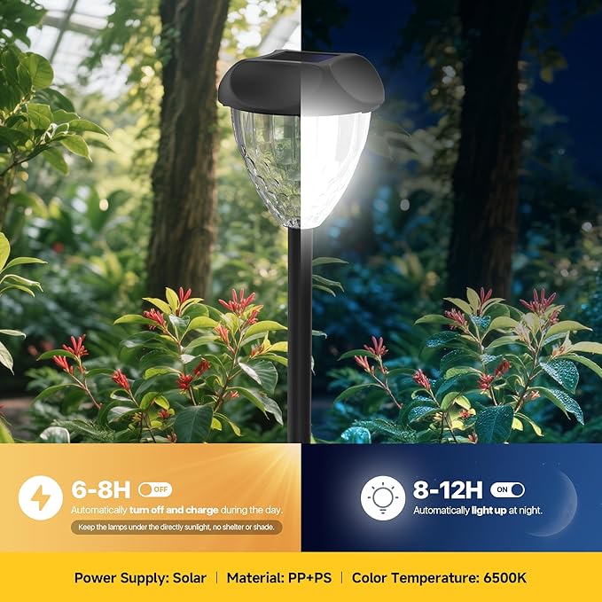 Ensenior Solar Pathway Lights Outdoor - 14.17 Height 6500K LED Landscape Garden Lights IP65 Waterproof Tool-Free Auto ON/Off for Garden Yard Patio Walkway Landscape 8-Pack
