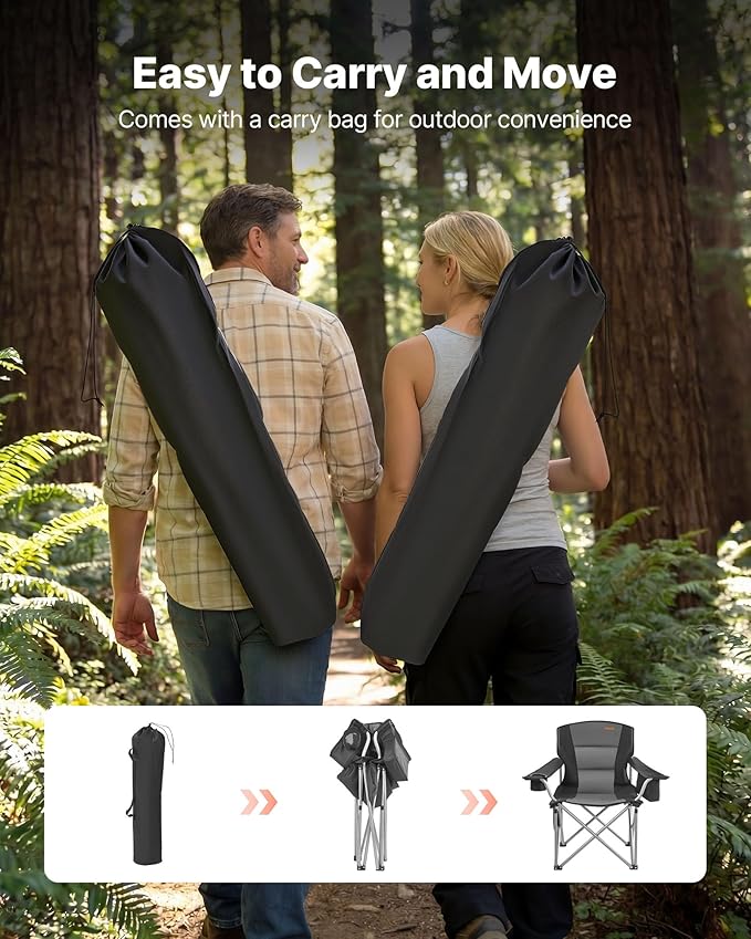 VEVOR Oversized Camping Folding Chair Portable Heavy Duty Outdoor Quad Lumbar Back Padded with Side Pockets Cup Holder and Cooler Bag for Beach Lawn Picnic Fishing Backpacking 2 Pack