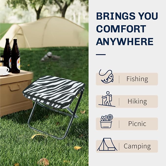 Collapsible Stool Camping Folding Stools: 1.1lbs Lightweight Portable Foot Stool Load 300lbs - 10.5 Inch Camping Chair Fishing Hiking Gardening Beach BBQ with Carry Bag Easy Transport (Stripe)