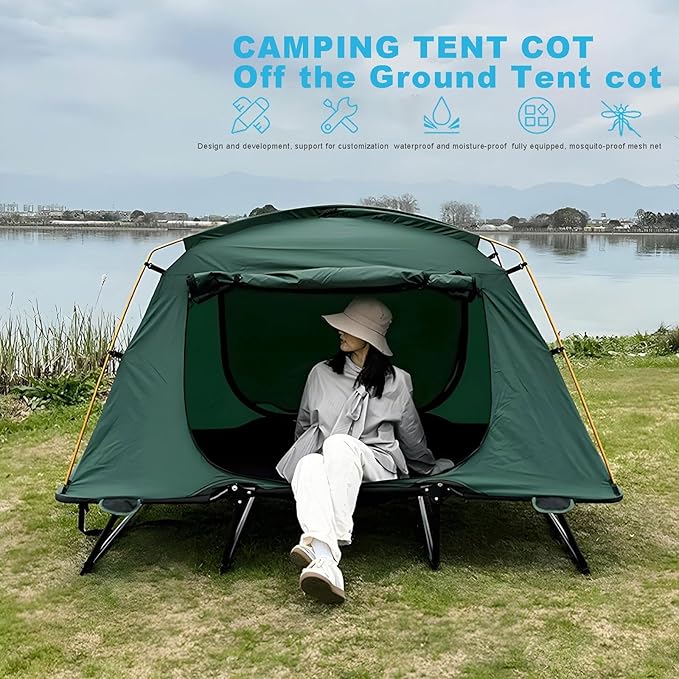 Tent Cot Folding Off The Ground Waterproof Camping Sleeping Bed with Rain Cover