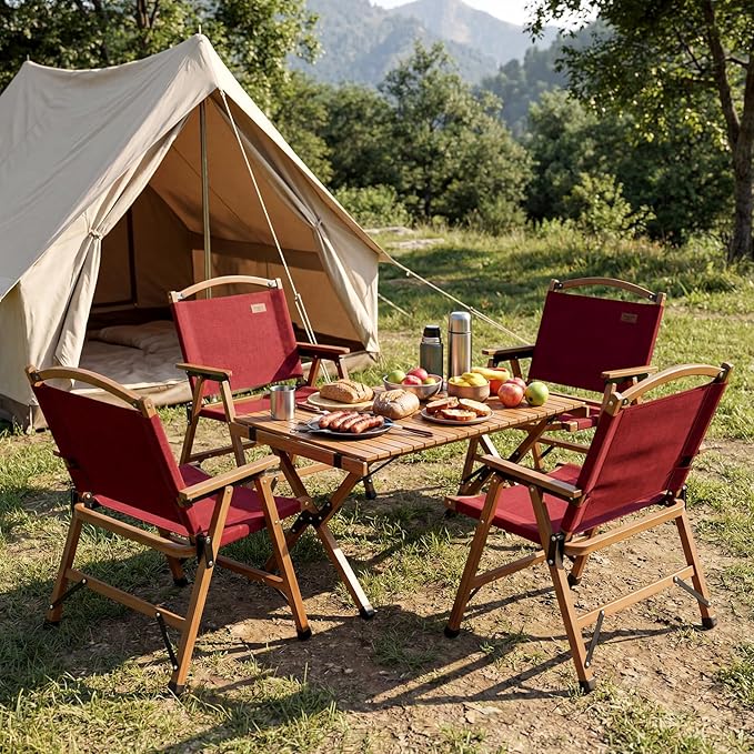 Giantex Folding Camping Chair Lightweight Outdoor Beach Chair with Breathable Fabric &amp Solid Bamboo Frame Portable Low Back Lawn Chair Supports 330 LBS for Patio Picnic Hiking Fishing Hunting
