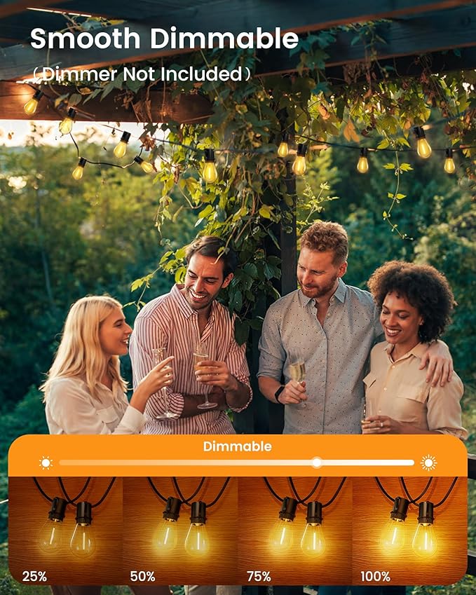 Torkase Outdoor String Lights 180FT Patio Lights with 53 Dimmable S14 Plastic Bulbs 2 Spare 2200K Waterproof Connectable Hanging Lights for Backyard Porch Cafe Party Decor