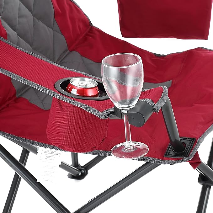 ARROWHEAD OUTDOOR Portable Deluxe Folding Camp Quad Chair w/Headrest Glass &amp Cup Holders Armest 6-can Cooler Heavy Duty Carry Bag 550 lbs Weight Capacity