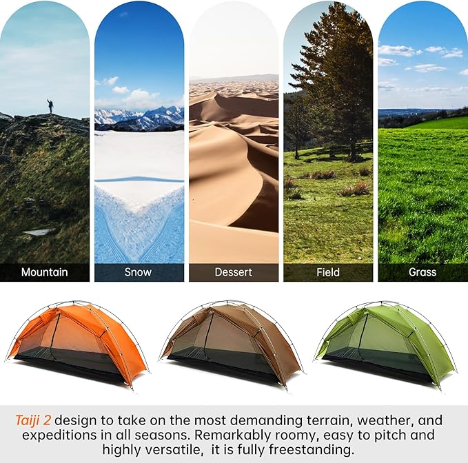 Taiji 1 Ultralight 3/4 Season Camping Tent 1 Person Backpacking Tent Easy Setup Instant 5000mm Waterproof Small Dome Tents for One Man Hiking Mountain
