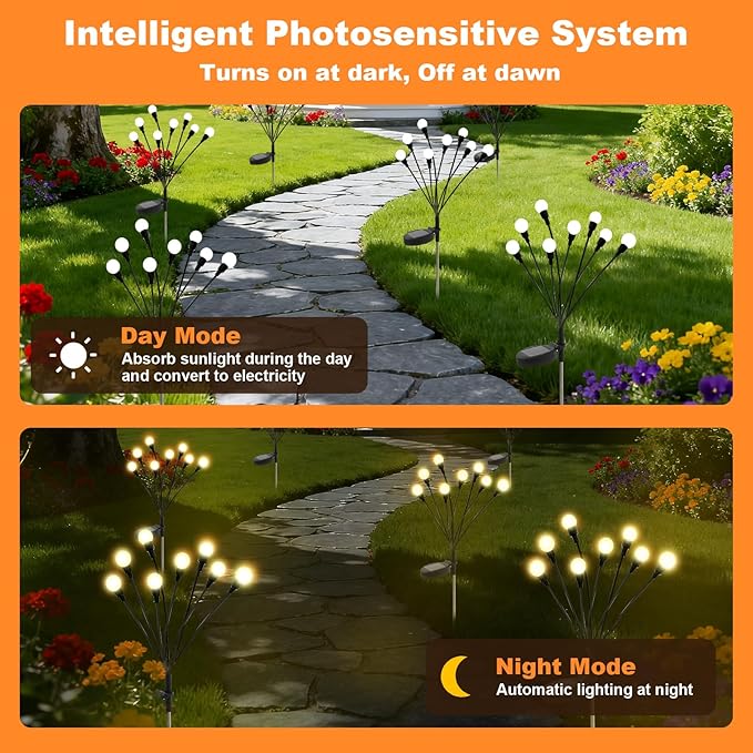 ALSO GO Solar Lights Outdoor 6 Pack 48 LEDs Firefly Lights Waterproof Solar Garden Light for Yard Patio Pathway Outdoor Decoration Gardening Gifts for Women Christmas Decor