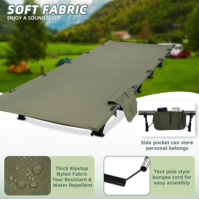Elevon Camping Cot 28 Extra Wide Sleeping Cot Portable Folding Tent Camping Bed Compact for Outdoor Travel Base Camp Hiking Mountaineering Lightweight Backpacking 400lb Capacity