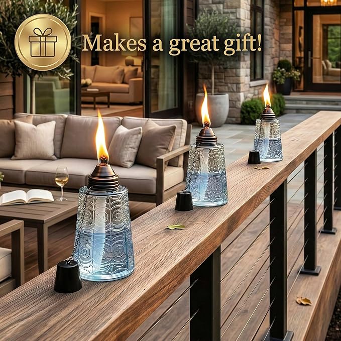 Seraphic Citronella Table Top Torches for Outdoor Patio 16oz Decorative Glass Torch Citronella Candles for Outside Deck Garden Parties Set of 3 Clear