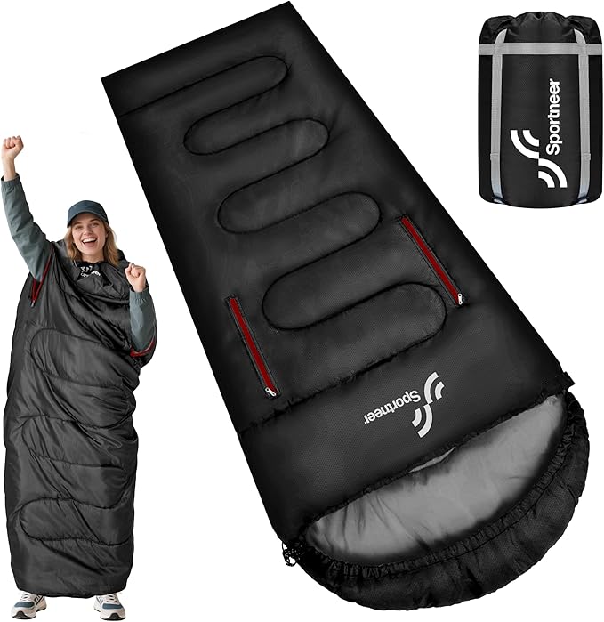 Sportneer Wearable Sleeping Bag for Adults &amp Kids – Walkable with Arm Zippers Warm Weather &amp Cold Waterproof Compact for Camping Stadiums Travel Backpacking &amp Car Use