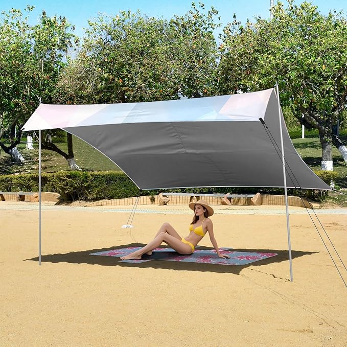 Bolaz Beach Canopy Tent Sun Shade9'×10.5' Large Family Beach Shade UPF50+- Outdoor Shade for Camping Trips FishingAbstract Light Color Blocks