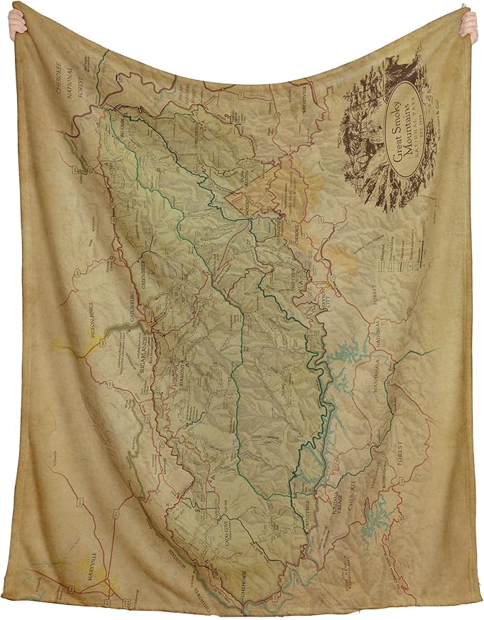 McGovern Outdoor Great Smoky Mountains National Park Map Plush Blanket