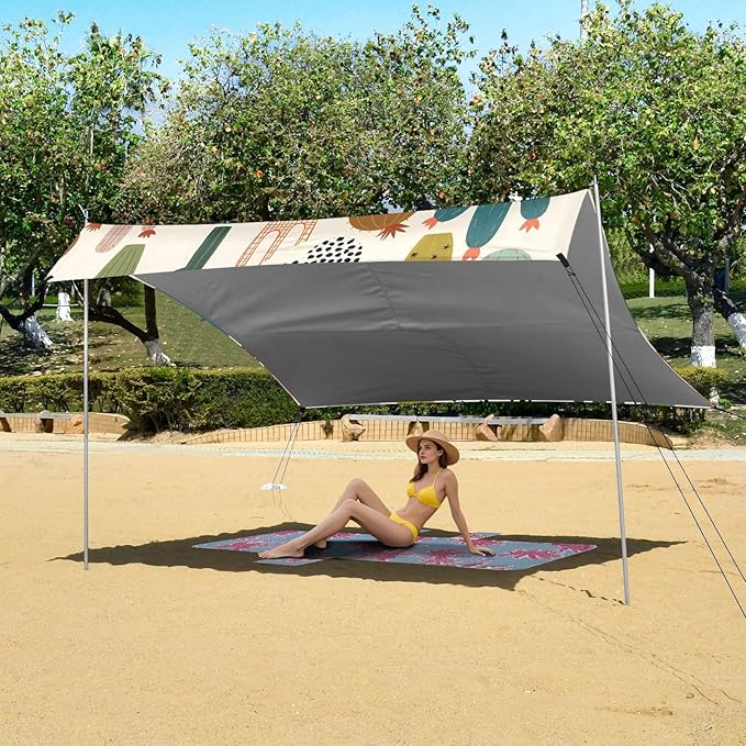Bolaz Beach Canopy Tent Sun Shade9'×10.5' Large Family Beach Shade UPF50+- Outdoor Shade for Camping Trips FishingLeopard Print Cactus Pattern