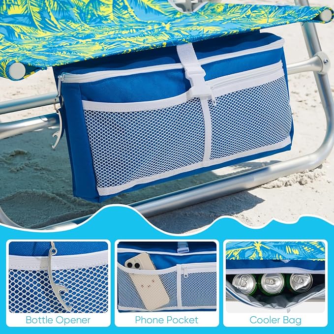 Old Bahama Bay Beach Chairs for Adults 7-Position Classic Lay Flat Beach Chair Reclining Beach Chair Portable Aluminum Backpack Beach Chair with Towel Bar &amp Cooler Bag
