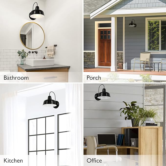 Design House Mason Farmhouse Gooseneck Barn Light Outdoor Exterior Porch or Patio Wall Light Fixture Satin Black 10 Inch Diameter 1-Pack 588830-SB