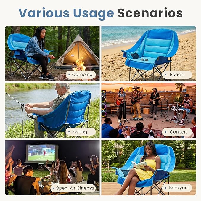 DUMOS Oversized Camping Chair for Adults - 450lbs Heavy Duty Folding Chair with Cup Holder &amp Side Pockets Portable Chair for Camping Fishing Hiking Picnic