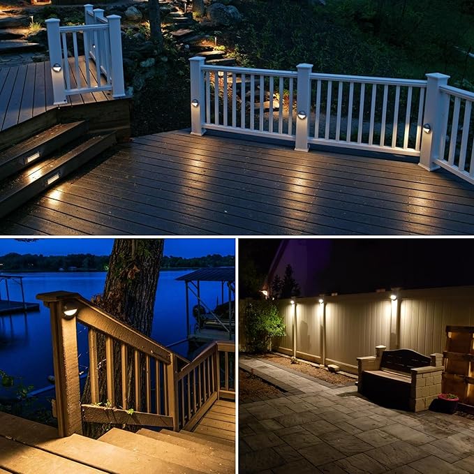 SUNVIE Low Voltage Deck Lights with Fastlock2 Wire Connector 5W LED Landscape Step Stair Lights Outdoor Accent Lighting Garden Post Fence Light 3000K 12-24V AC/DC 3.2FT ETL Listed Cord 8 Pack