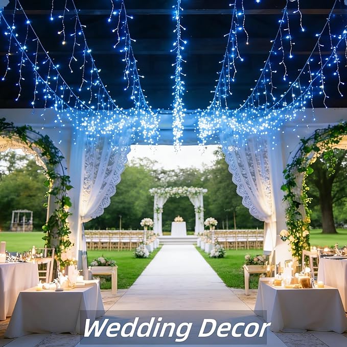 1620 LED 164ft Outdoor Christmas Lights 12 Modes Dimmable Curtain String Lights with 360 Drops Waterproof Twinkle Fairy Lights with Timer for Bedroom Window Holiday Wedding Xmas Decor Blue