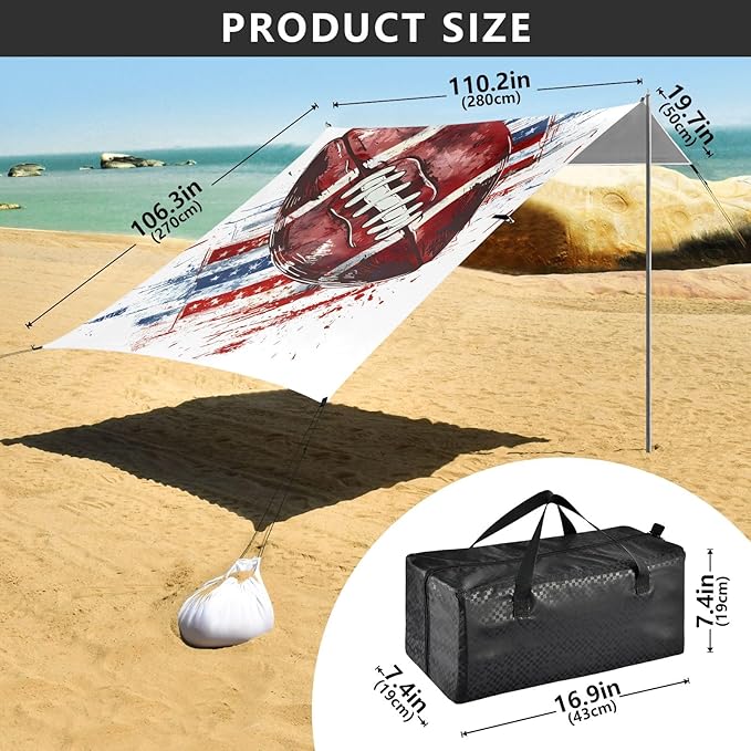 Camping Sun Shelters American Football with Flag Colours Beach Canopy 126 * 110.2in