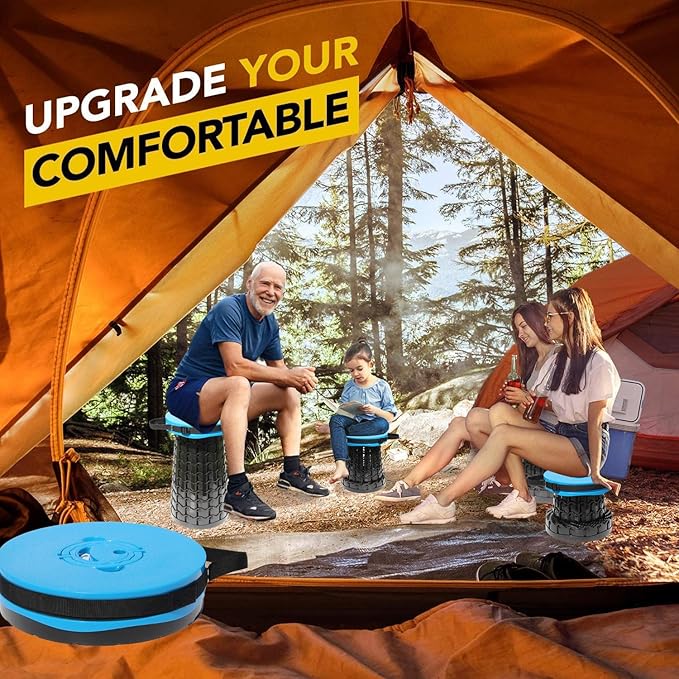 ALEVMOOM Upgraded 19.7 Portable Collapsible Folding Stool Retractable Telescoping Foldable Stool for Adults Heavy Duty Camping Sturdy with Max Load Capacity 1000lbs for Outdoor Fishing Hiking BBQ