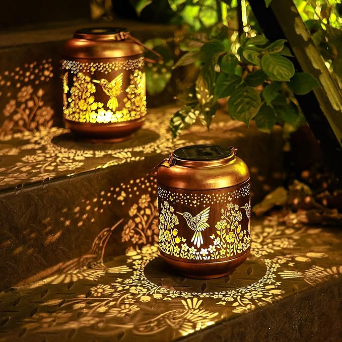 Hummingbird Solar Lanterns Outdoor WaterproofBirthday Gifts for Women Mom Grandma Hanging Lantern Yard Art Decorative Hummingbird Solar Lights for Decor Garden Patio Porch Backyard Pathway Lawn