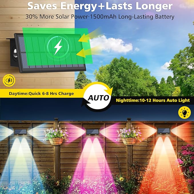 T-SUN Solar Fence Lights Outdoor Waterproof 8 Mode RGB &amp Warm White Fence Solar Lights Outdoor Dusk to Dawn Solar Powered Wall Lights for Backyard Patio Step Deck Railing Pool10 Pack