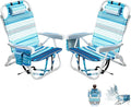 2 Pack Low Beach Chairs for Adults Reclining Adjustable 5 Position Lay Flat Lightweight Folding Portable Aluminum Chair with Backpack StrapsPadded headrest Heavy Duty 300 lbs Lawn Chair