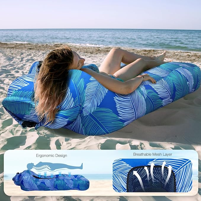 Inflatable Couch Air Lounger for Adults Ultralight Portable Blow up Couch Air Sofa Inflatable Beach Lounger Bed for Camping Hiking Festival Backyard Lawn No Pump Required