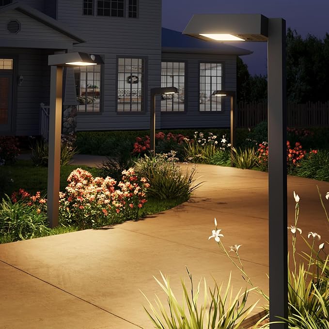 XMCOSY+ Solar Pathway Lights 4 Pack All-Metal Motion Sensor Outdoor Lights Waterproof 300LM Bright Garden Light for Yard Backyard Driveway Walkway 3 Lighting Modes (Warm/Cool White)