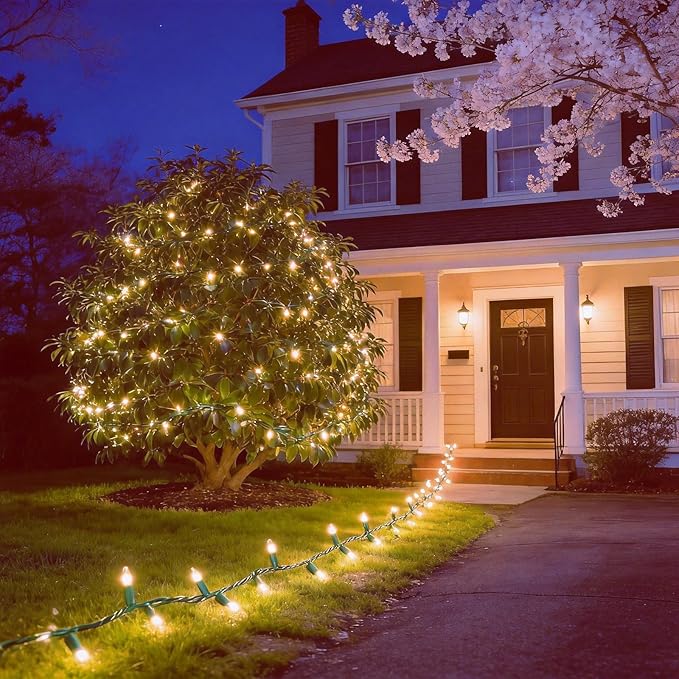 200 LED Warm White Christmas Lights UL Certified and Commercial Grade 66ft Green Wire String Lights for Indoor and Outdoor Party Wedding Garden Patio.