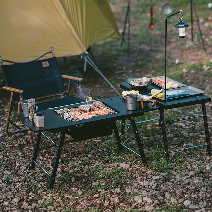 Naturehike Portable IGT Table with Charcoal Grill Folding Camping Table and BBQ Grill with Desk Extension &amp Lantern Stand Perfect for Outdoor Barbecue Camping Cooking Travel Picnic