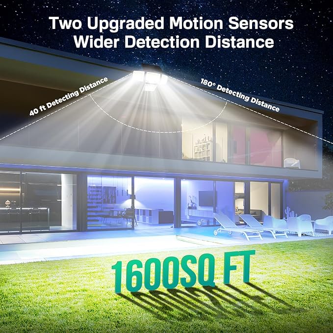 Solar Lights Outdoor - 3000LM 188 LED Motion Sensor Outdoor Lights 4 Heads IP65 Waterproof Powered Security Flood Lights 270°Wide Lighting Angle Wall Light with Sensors for Backyard (4 Pack)